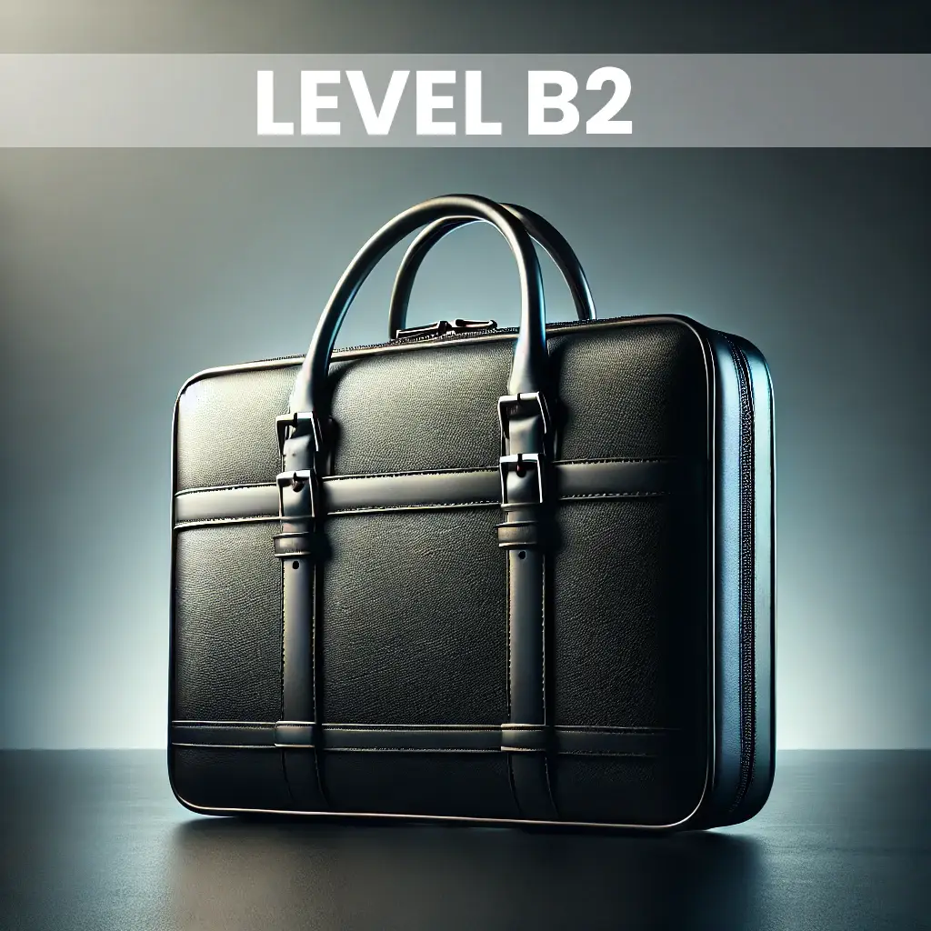 Black leather briefcase symbolizing professional English skills at Level B2