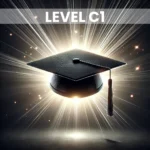 Graduation cap glowing with light, symbolizing C1 advanced English level