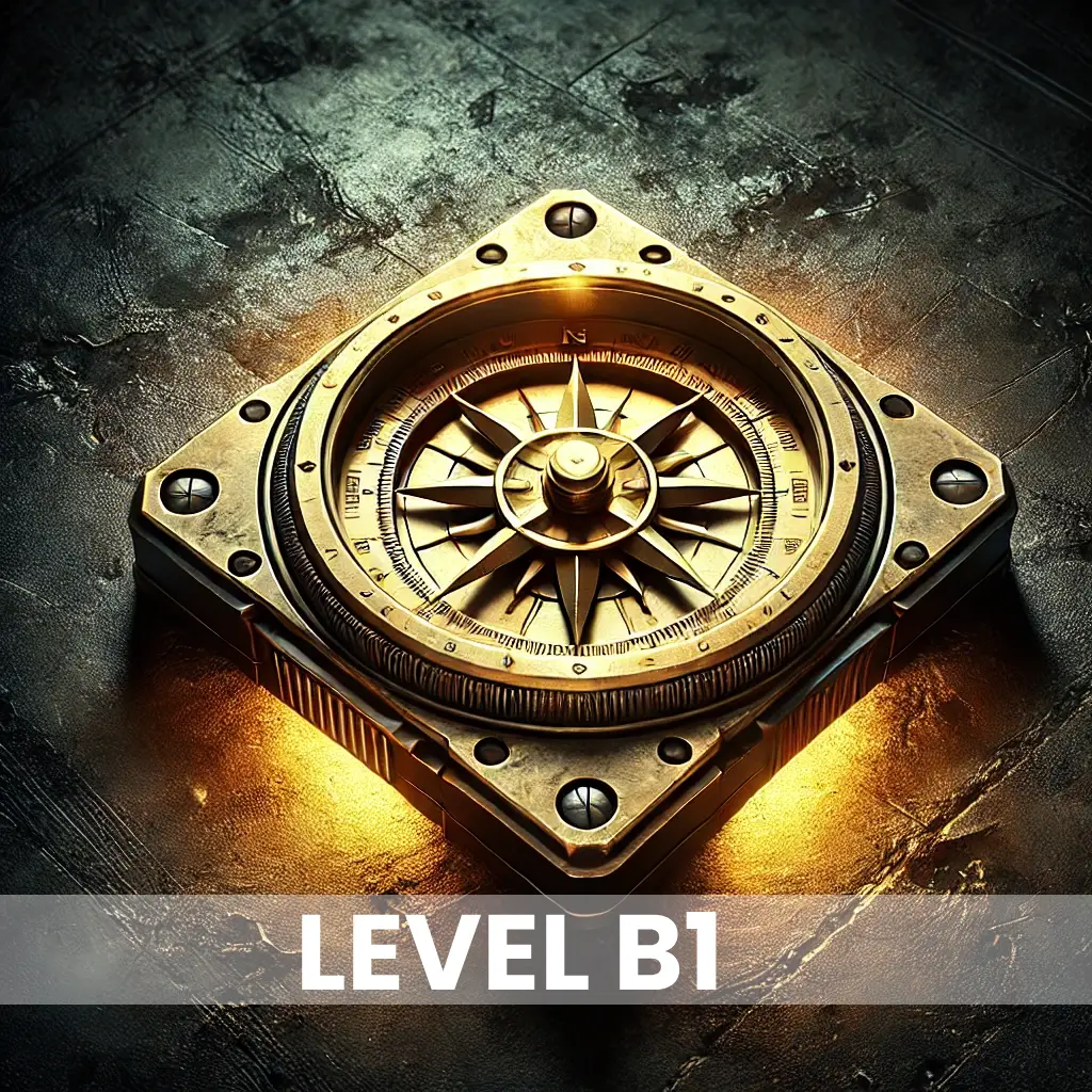 Golden compass symbolizing guidance and progress for Level B1 English learners