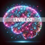 English Course Level C2 Elite with glowing neon brain illustration